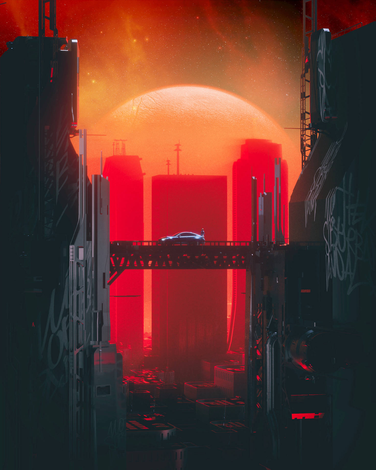 Cyberpunk City Sunset Bridge Wallpaper