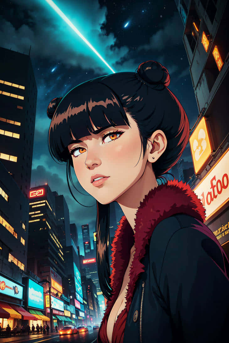 Illustration De Fille Dans Une Ville Cyberpunk Fond d'écran