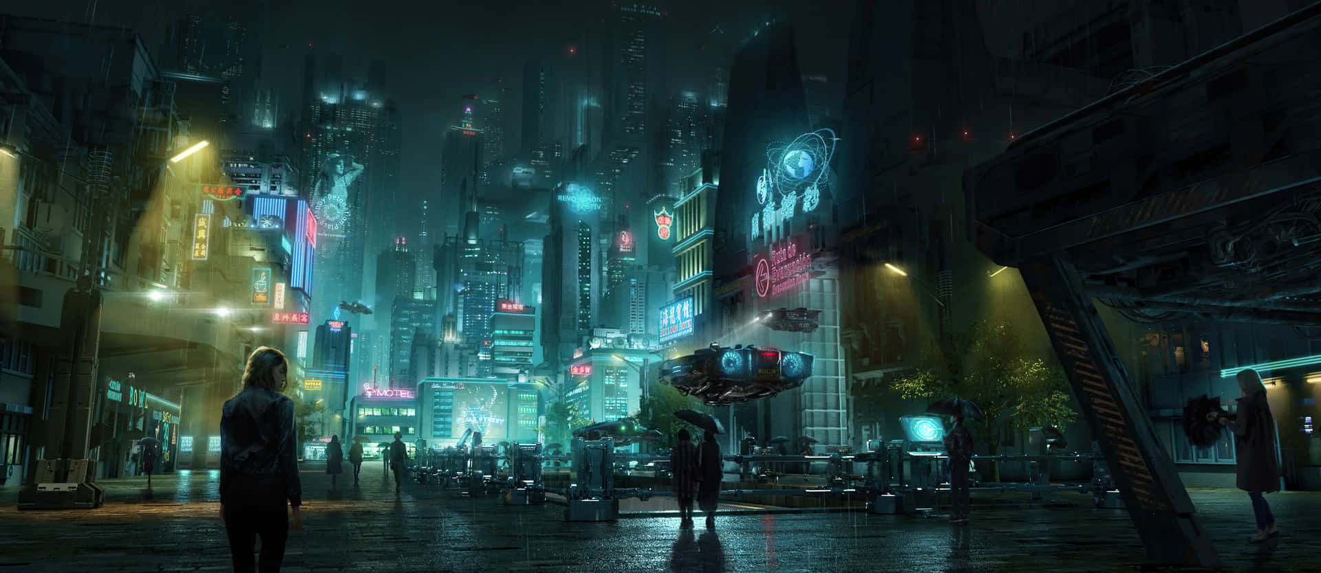 Cyberpunk Cityscapeat Night Wallpaper