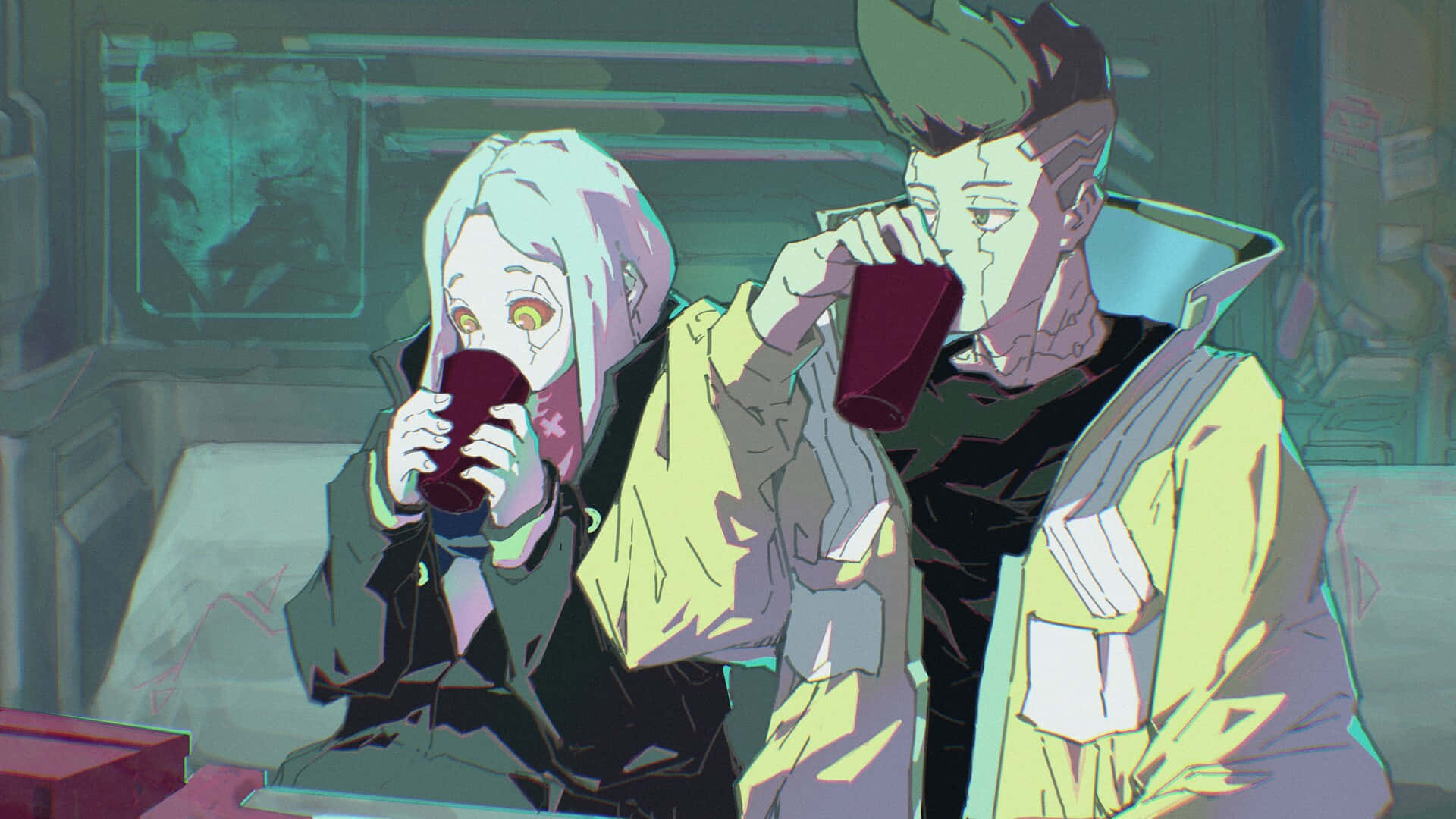 Cyberpunk Duo Drinking Wallpaper