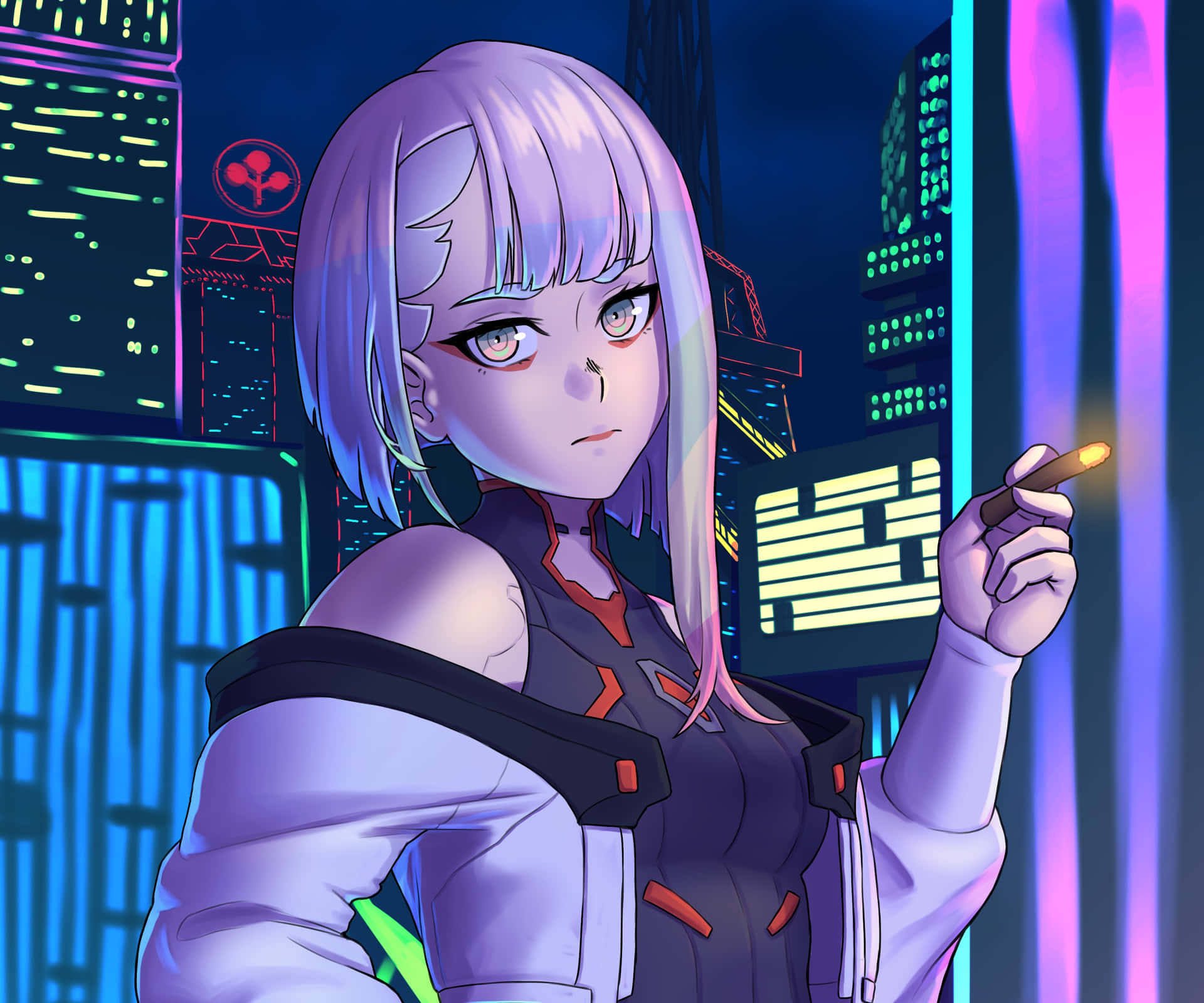 Fille Edgerunner Cyberpunk Avec Cigarette Fond d'écran