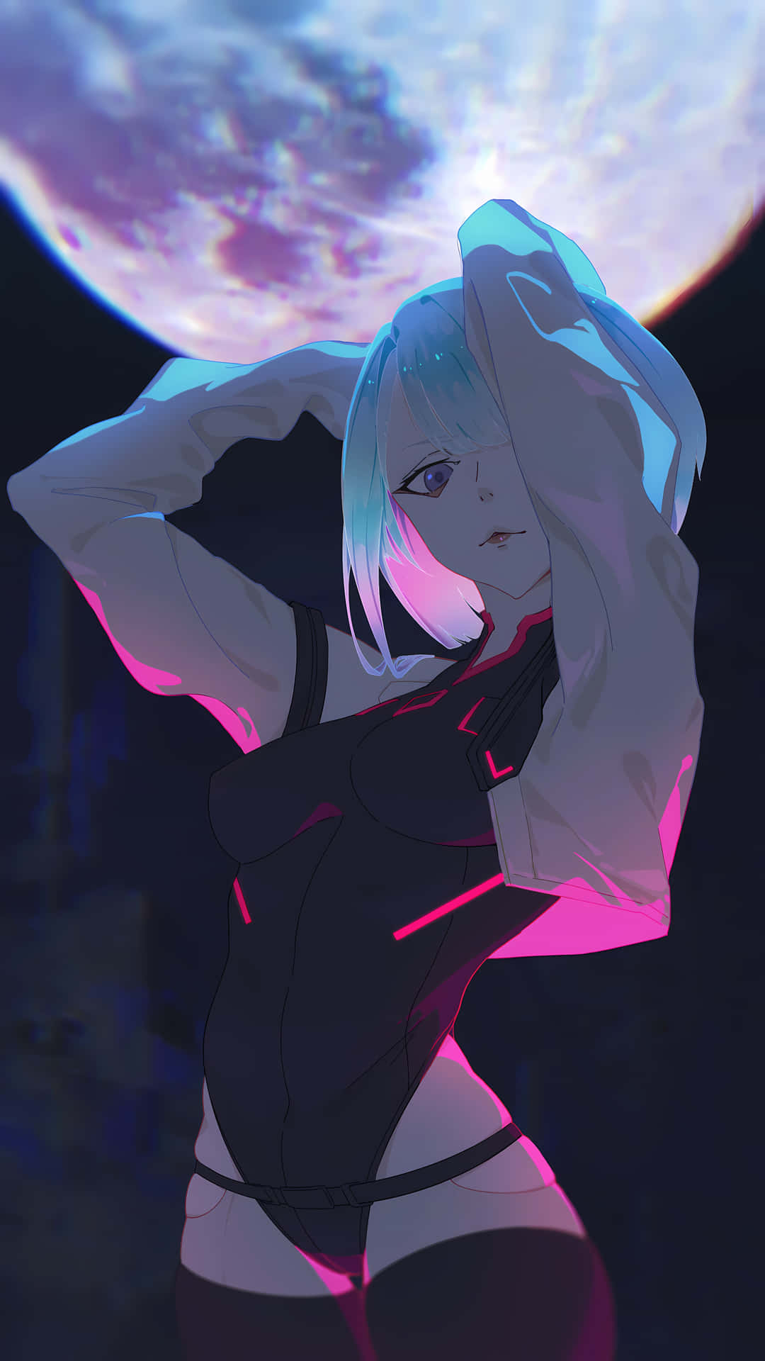 Cyberpunk Edgerunners Character Under Moonlight Wallpaper