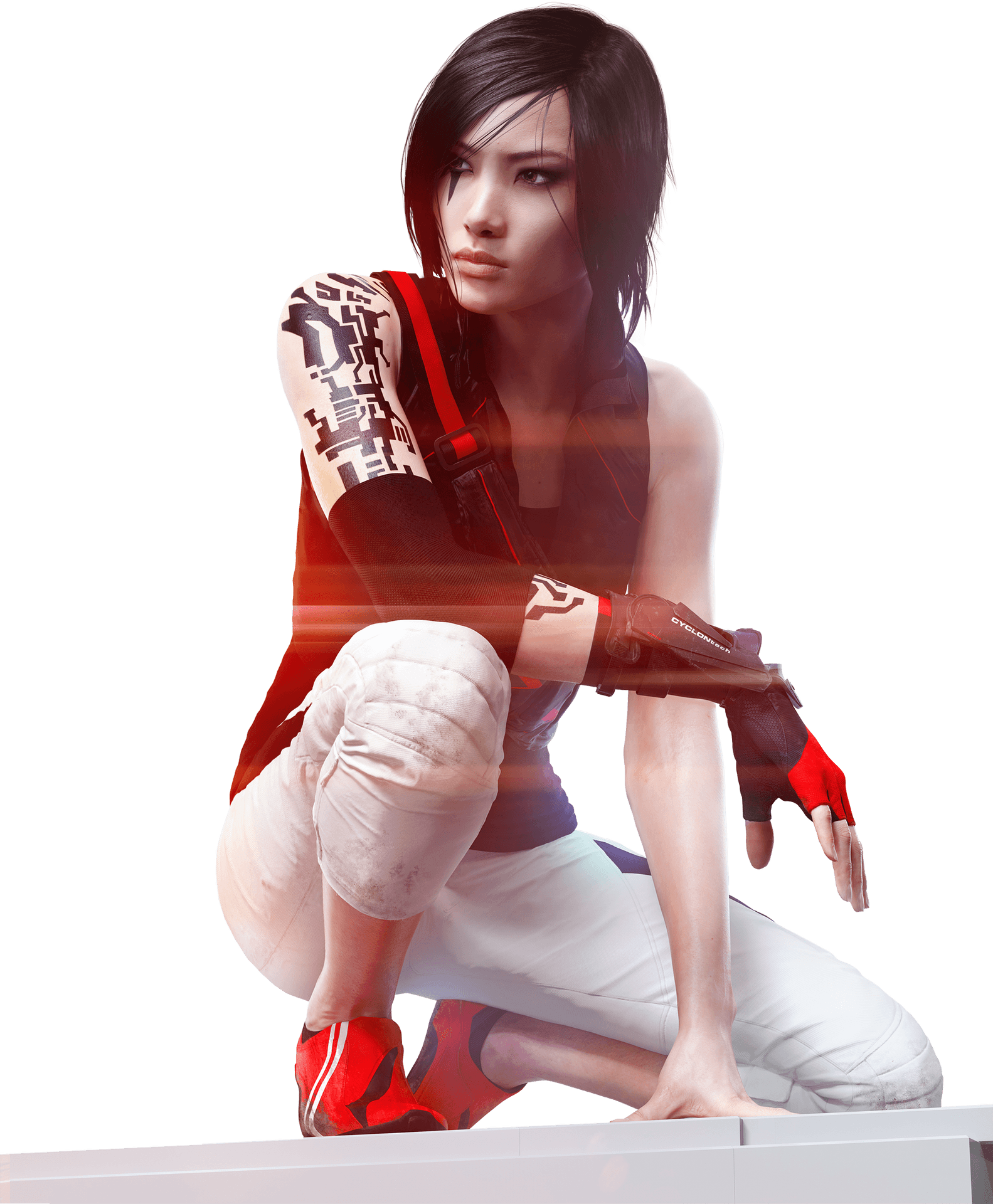 Cyberpunk Female Character Crouch Pose PNG