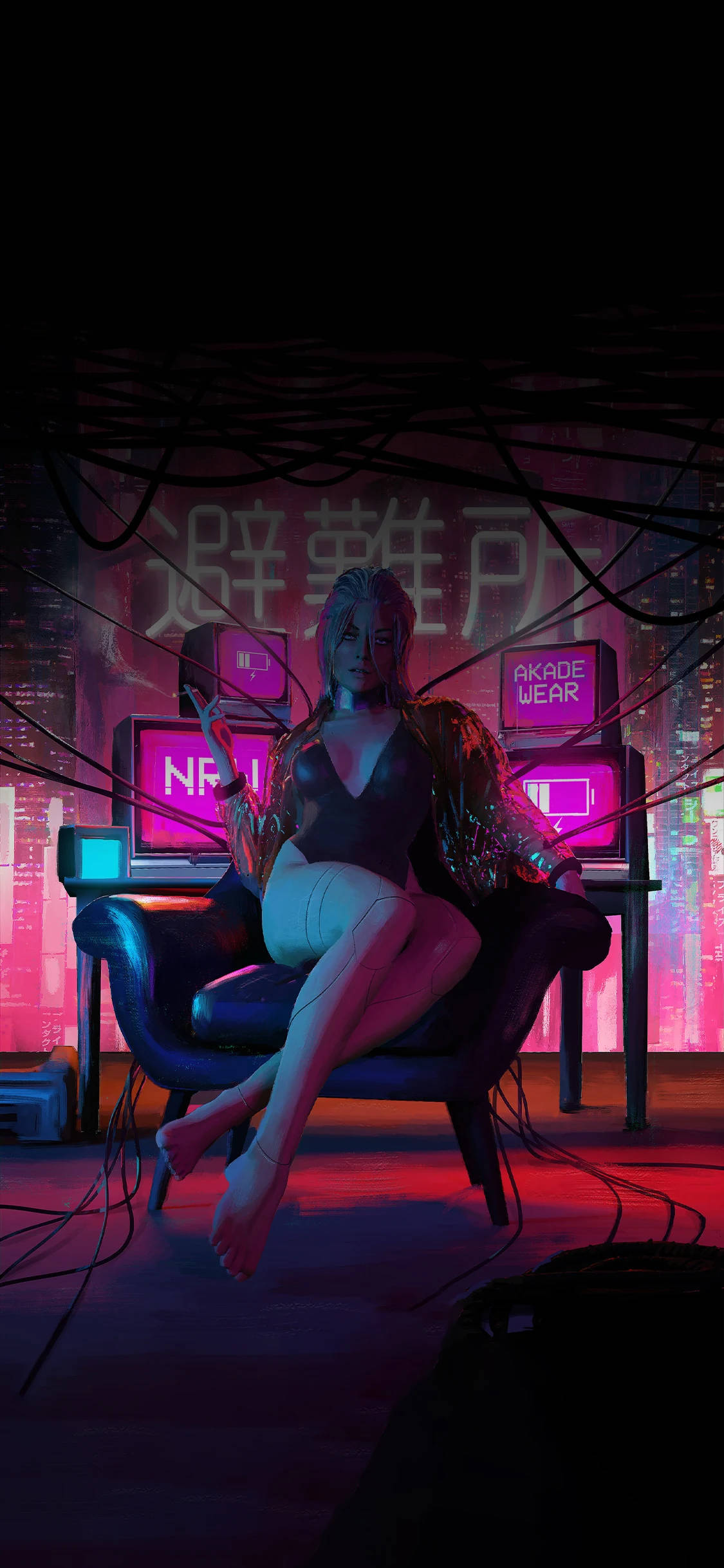Cyberpunkfrau Auf Einem Sofa Iphone Wallpaper