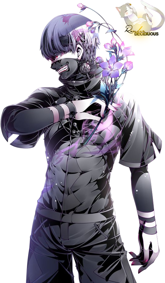 Cyberpunk Floral Anime Character PNG