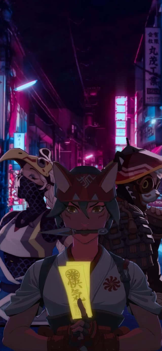Cyberpunk Fox Character Night Cityscape Wallpaper