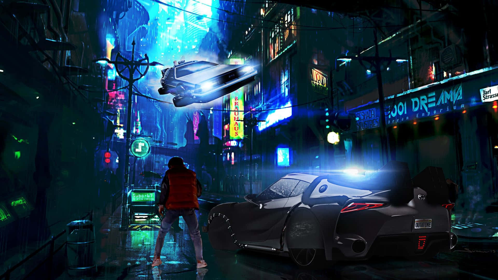 Cyberpunk Futurewith Flying Car Wallpaper