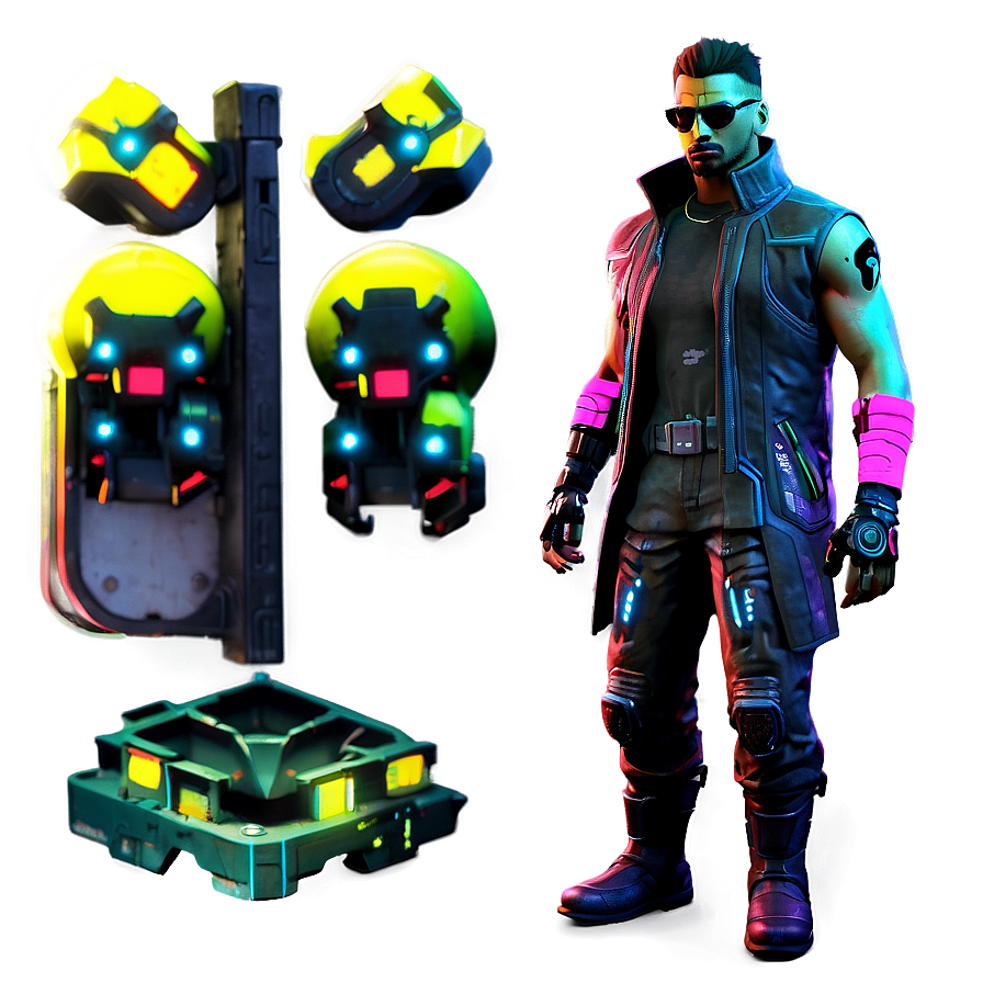 Cyberpunk Game Character Neon Png Red PNG