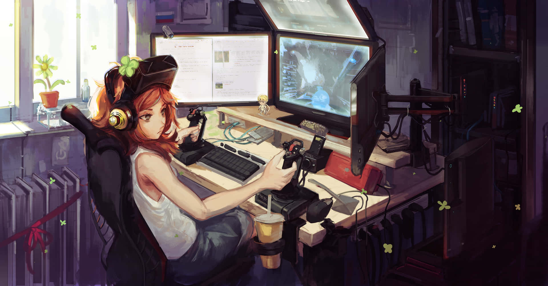 Cyberpunk Gamer Girl Setup Wallpaper