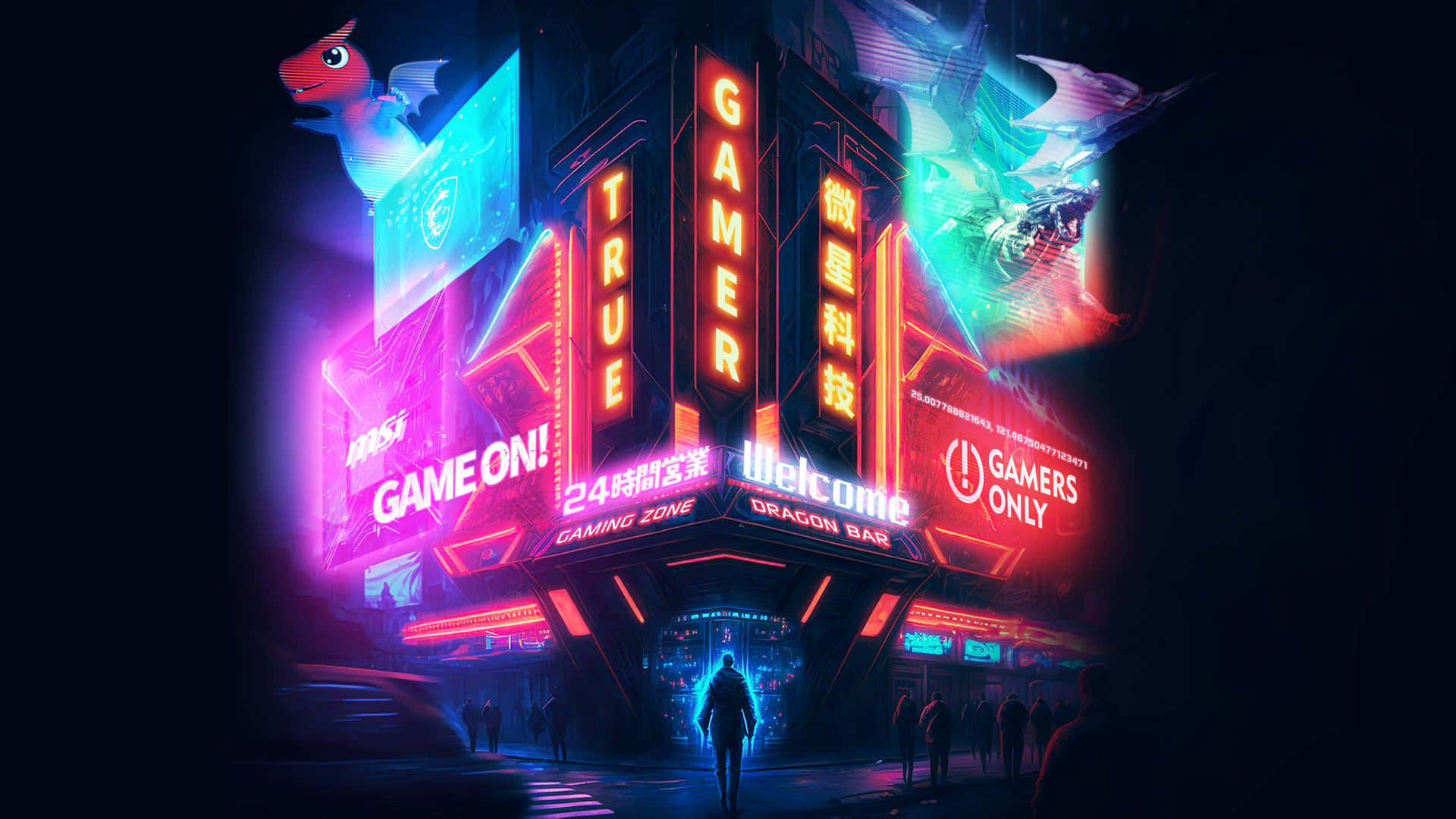 Cyberpunk Gaming District Neon Night Wallpaper