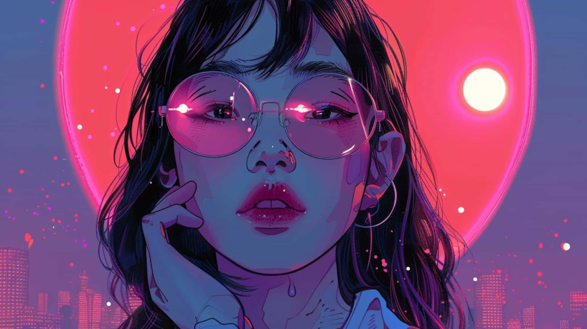 Cyberpunk Girl Neon Cityscape Wallpaper