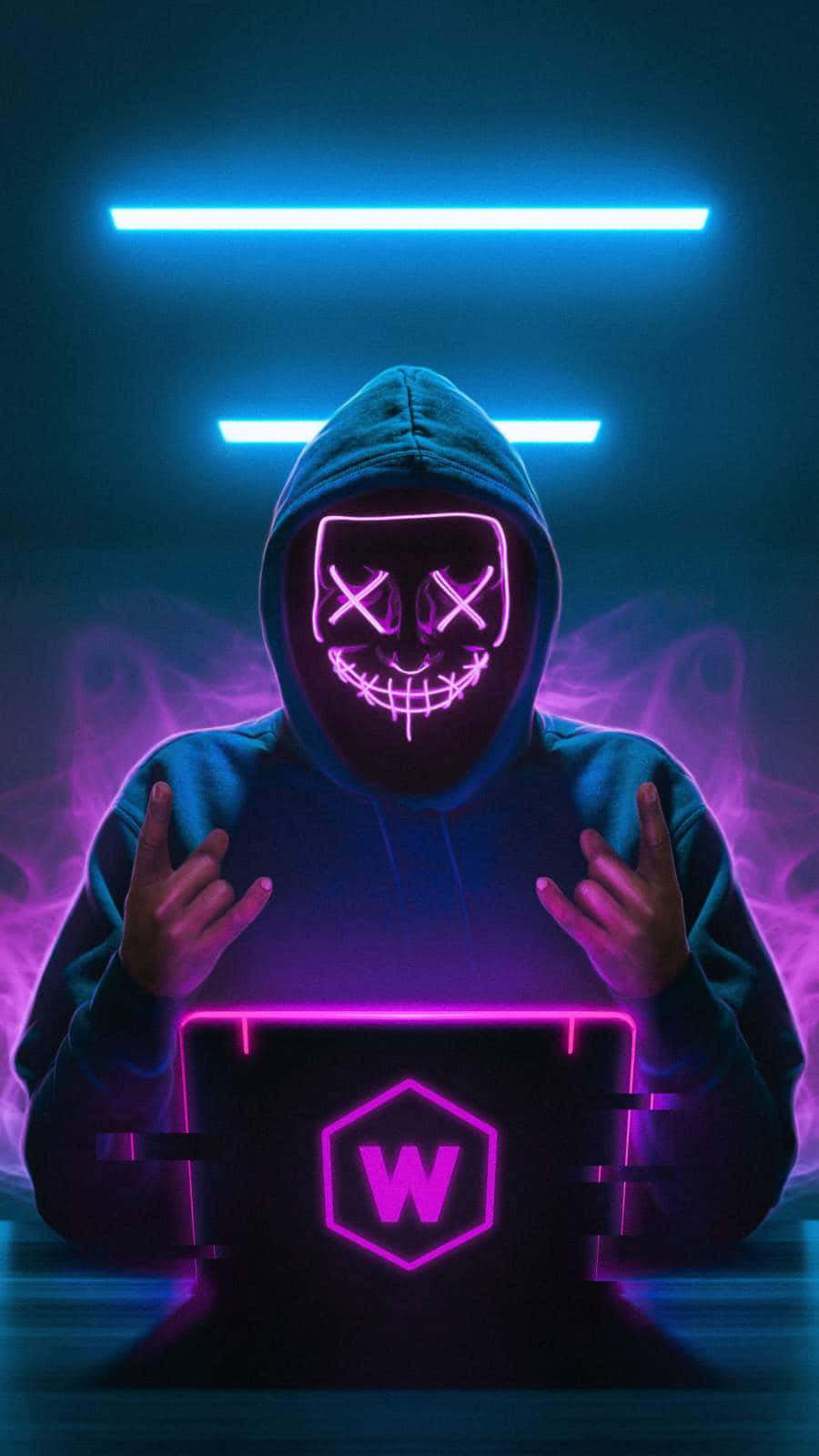 Cyberpunk Hacker Glowing Skull Hoodie Wallpaper