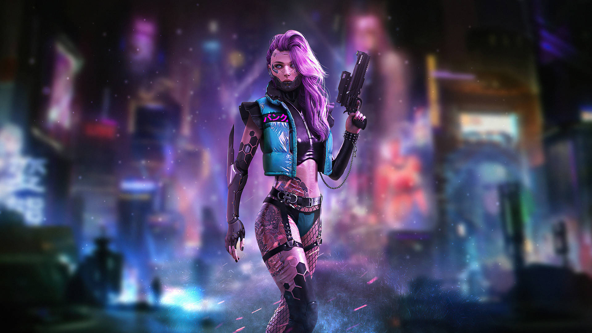 Cyberpunk HD Tattoo Tapet: Dyk ned i en fremtidig science fiction-verden. Wallpaper