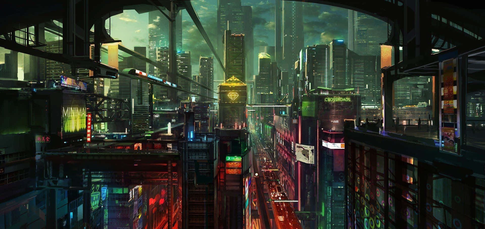 Enter a futuristic world with a Cyberpunk Laptop. Wallpaper