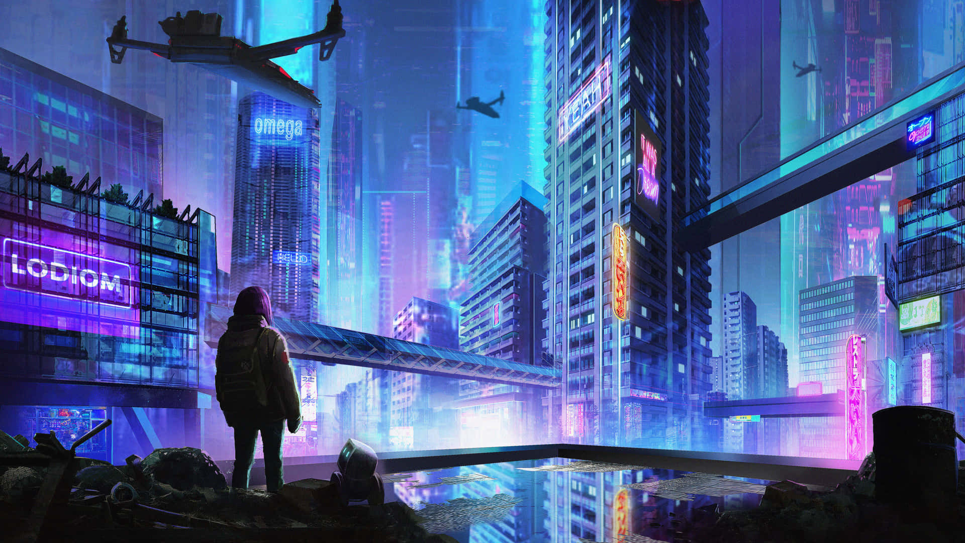 Cyberpunk Laptop With A Person Staring Wallpaper