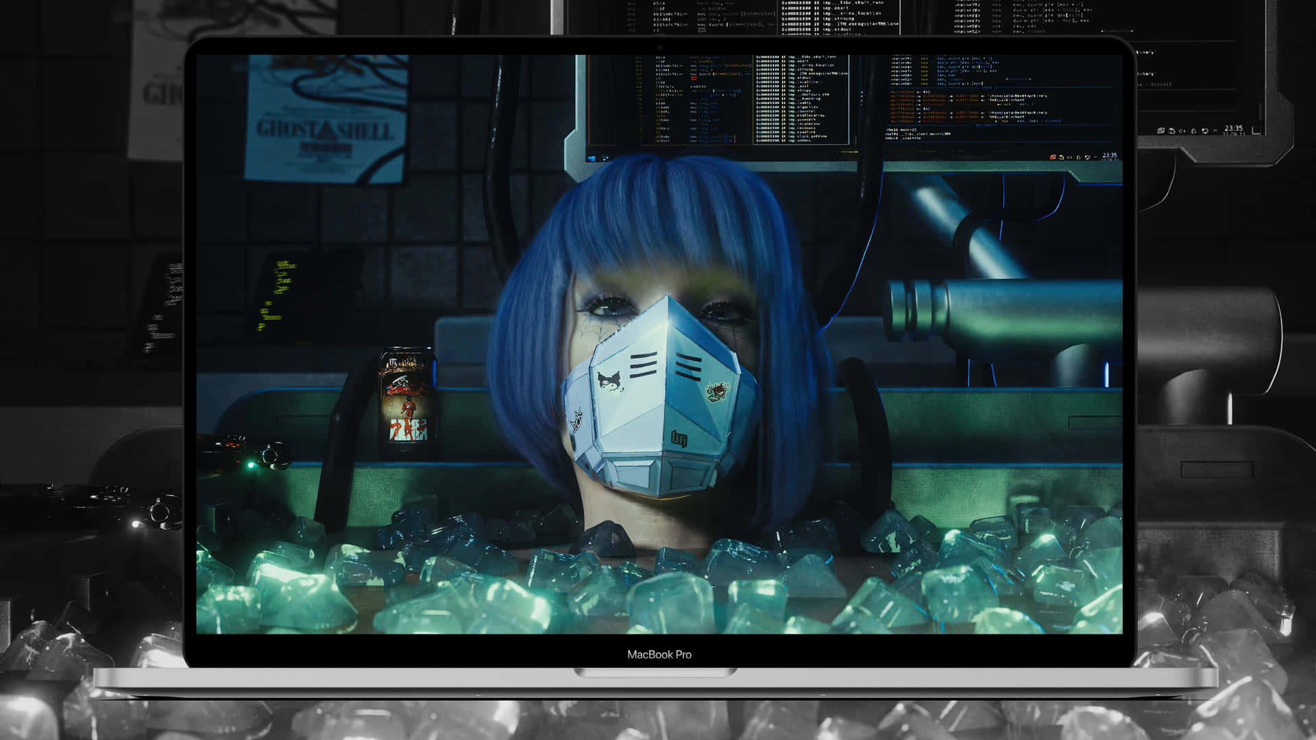 Enfuturistisk Cyberpunk-laptop Som Döljer Sina Hemligheter I Ett Hav Av Färg. Wallpaper