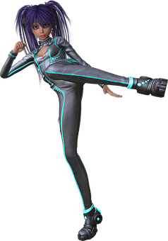 Cyberpunk Martial Artist Character PNG