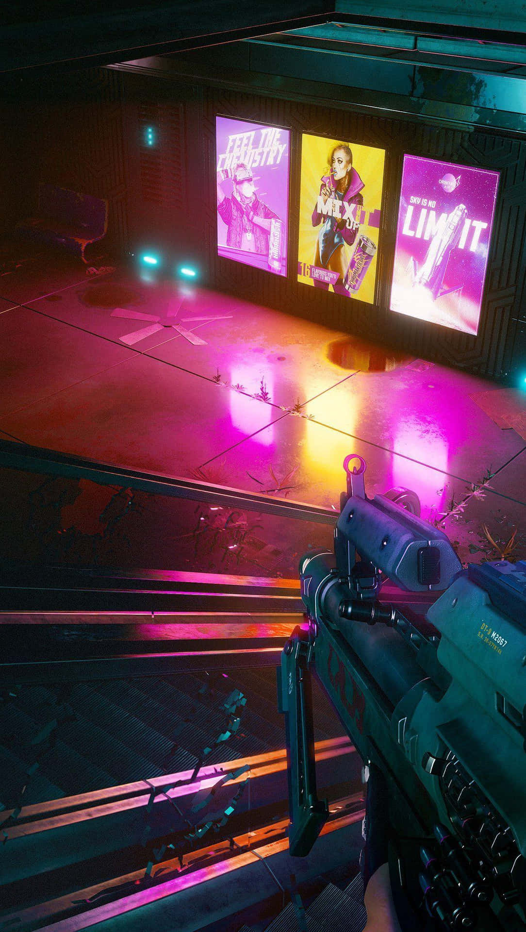 Cyberpunk_ Neon_ Advertisements_and_ Gun_ Viewpoint Wallpaper