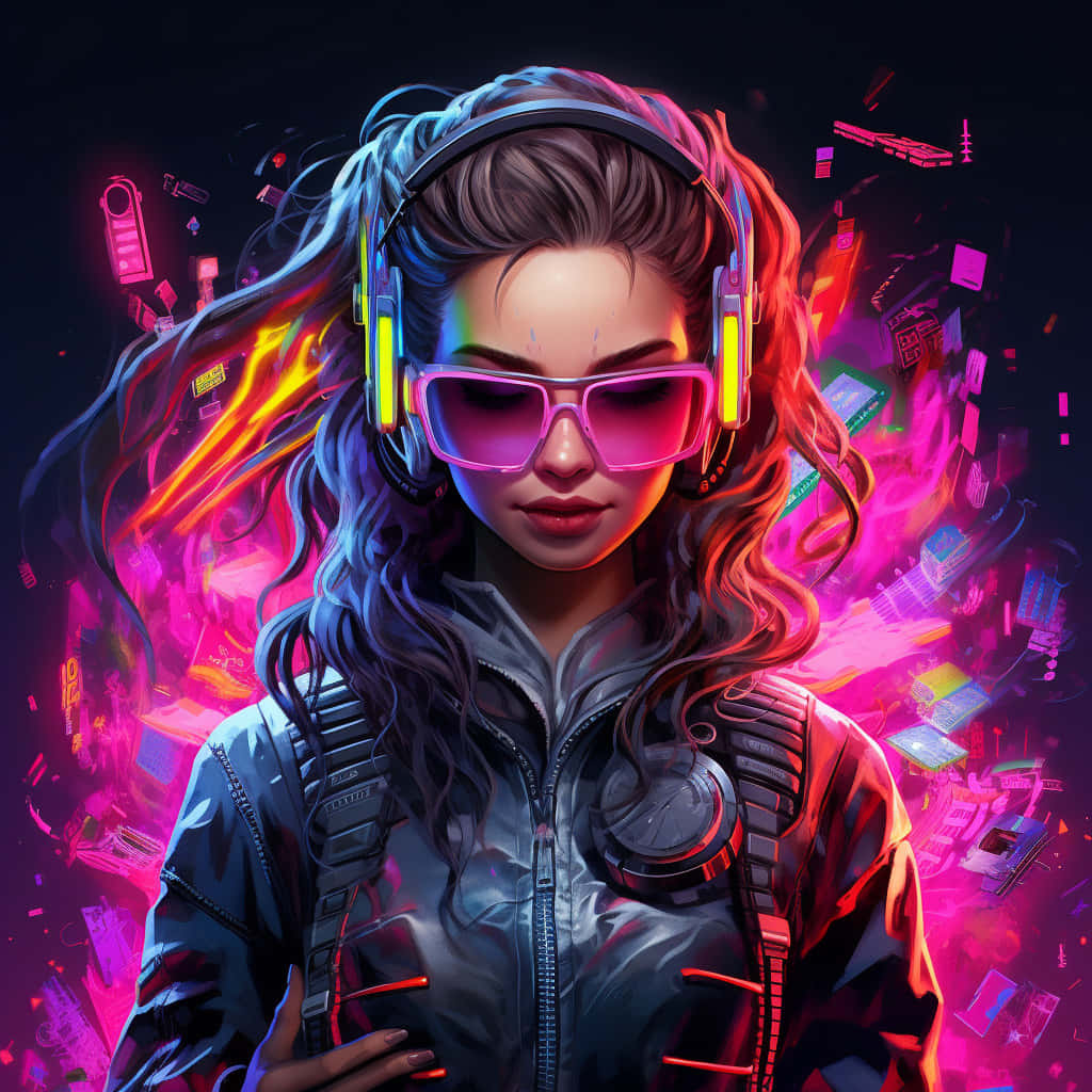Cyberpunk Neon Headphones Girl Wallpaper
