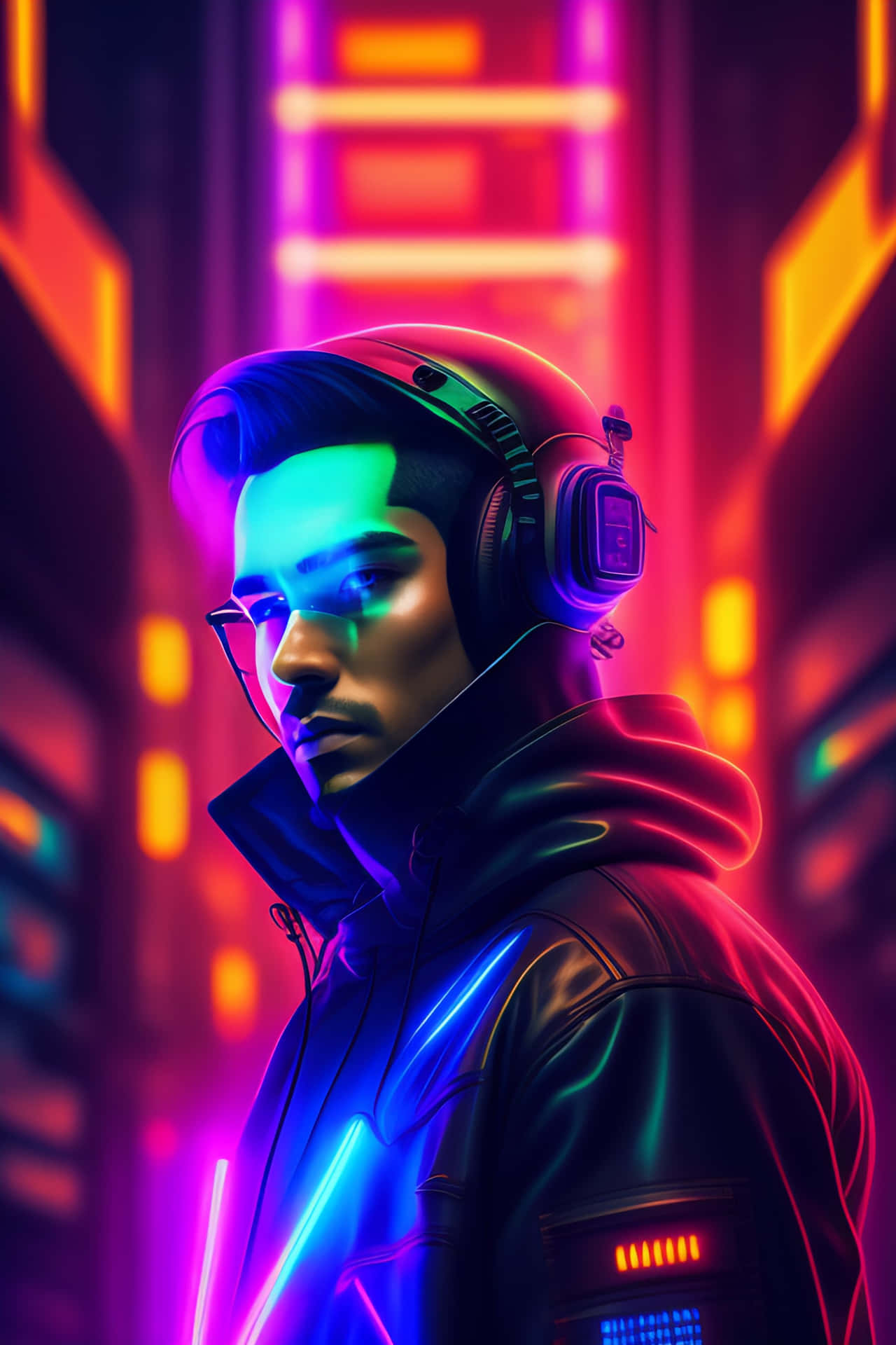 Cyberpunk Neon Portrait Wallpaper