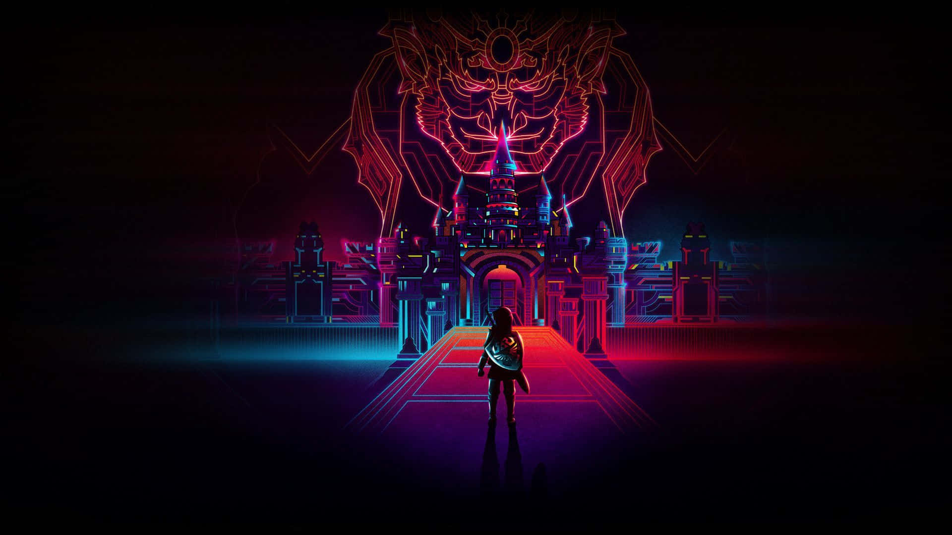 Cyberpunk Neon Temple Artwork Wallpaper