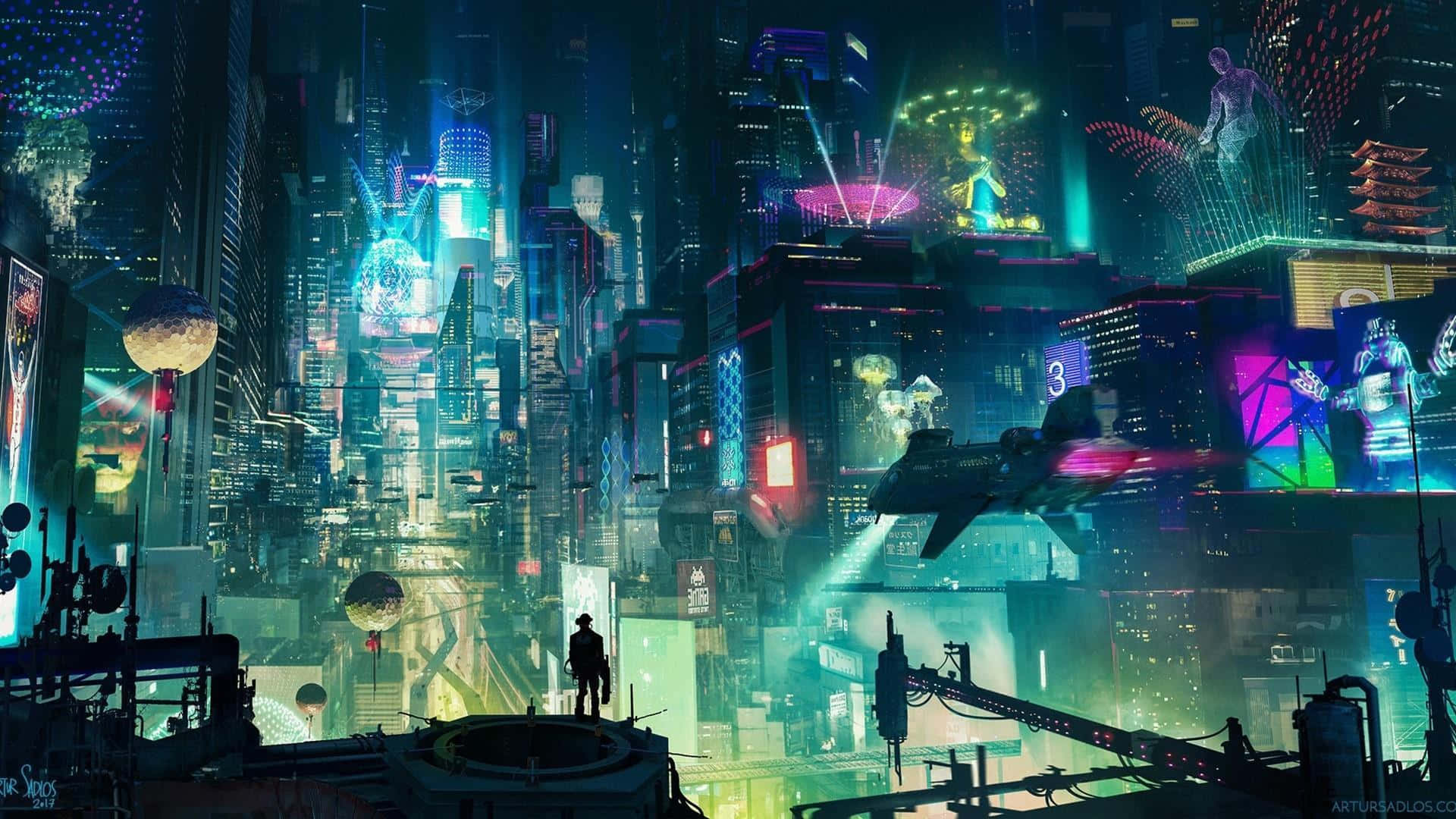 Eineatemberaubende Vision Einer Cyberpunk-nachtstadt Wallpaper