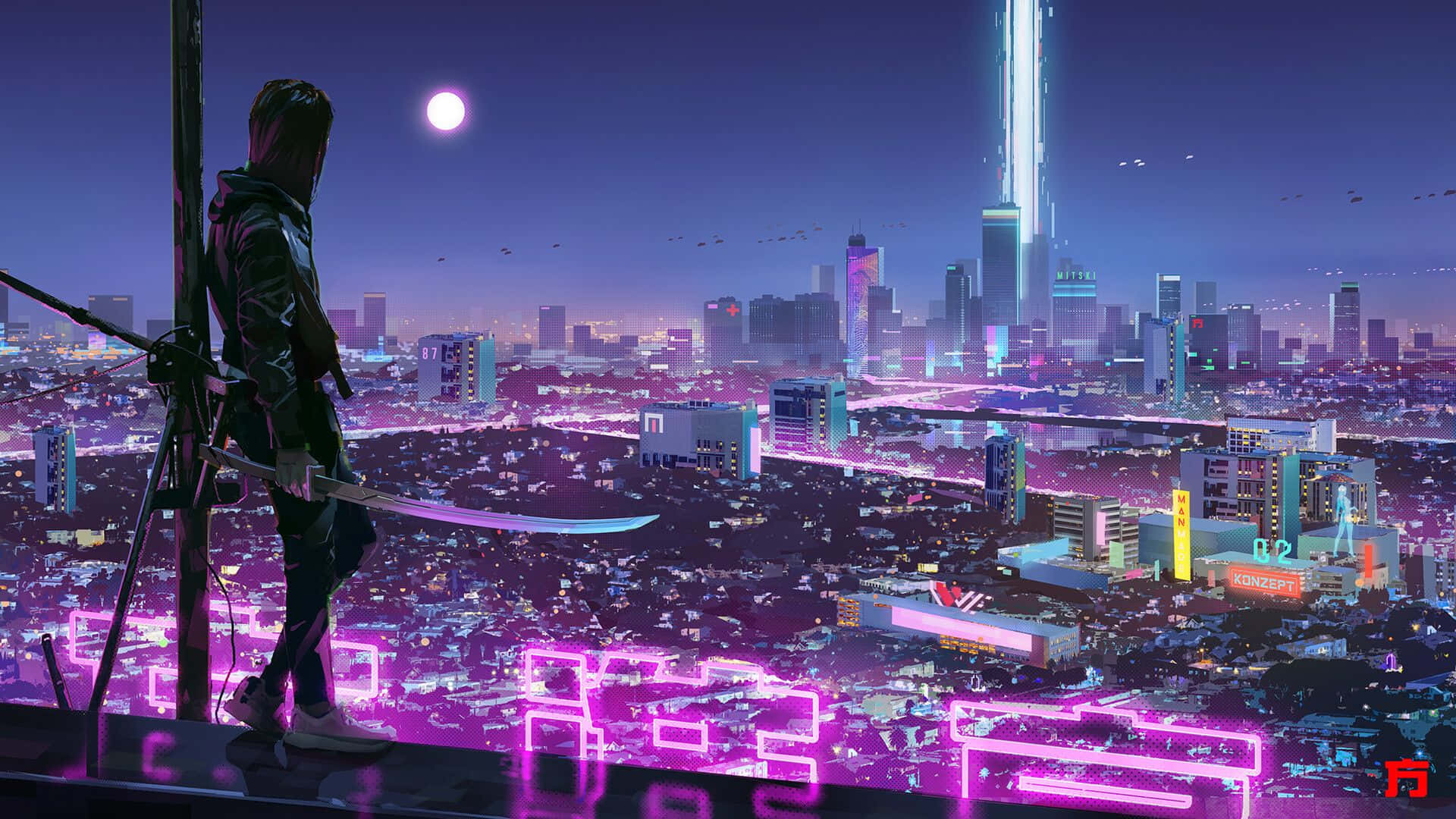 Ciudadfuturista Nocturna - Inspirada En Ambientes De Cyberpunk Fondo de pantalla