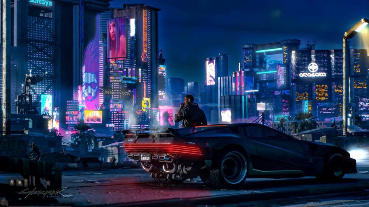 A Glowing Cyberpunk Night City Awaits Wallpaper