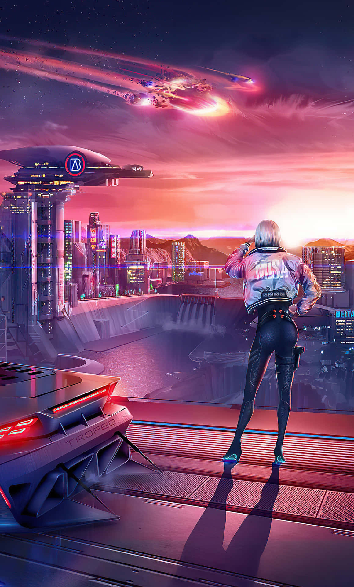 Den glitrende metropol af Natbyen, beliggende i den bemærkelsesværdigt futuristiske verden af ​​Cyberpunk. Wallpaper