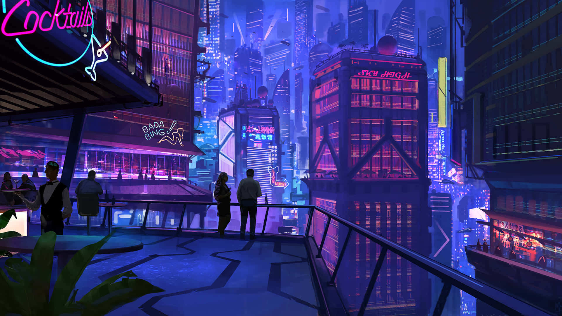 Exploring the futuristic Night City of the Cyberpunk world Wallpaper
