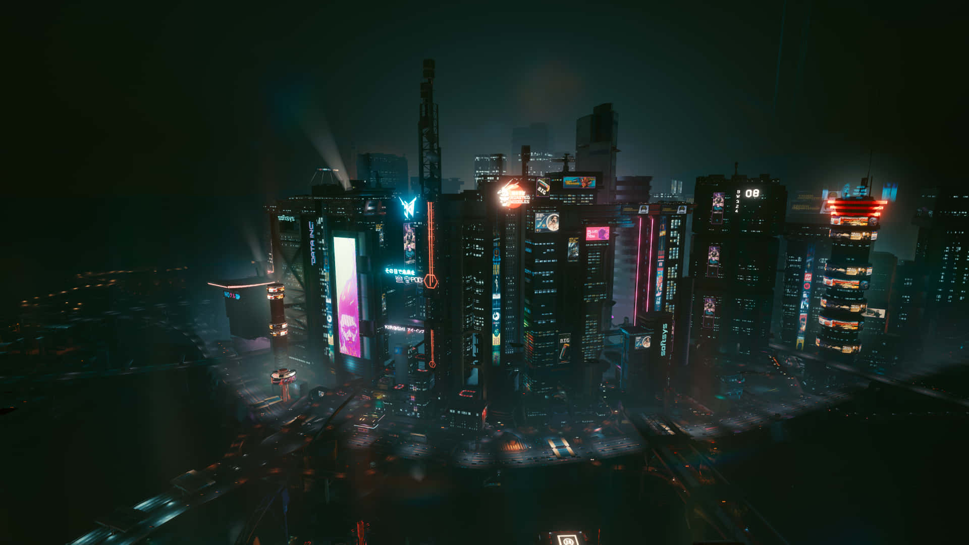 Imersãoem Uma Cidade Noturna Cyberpunk. Papel de Parede