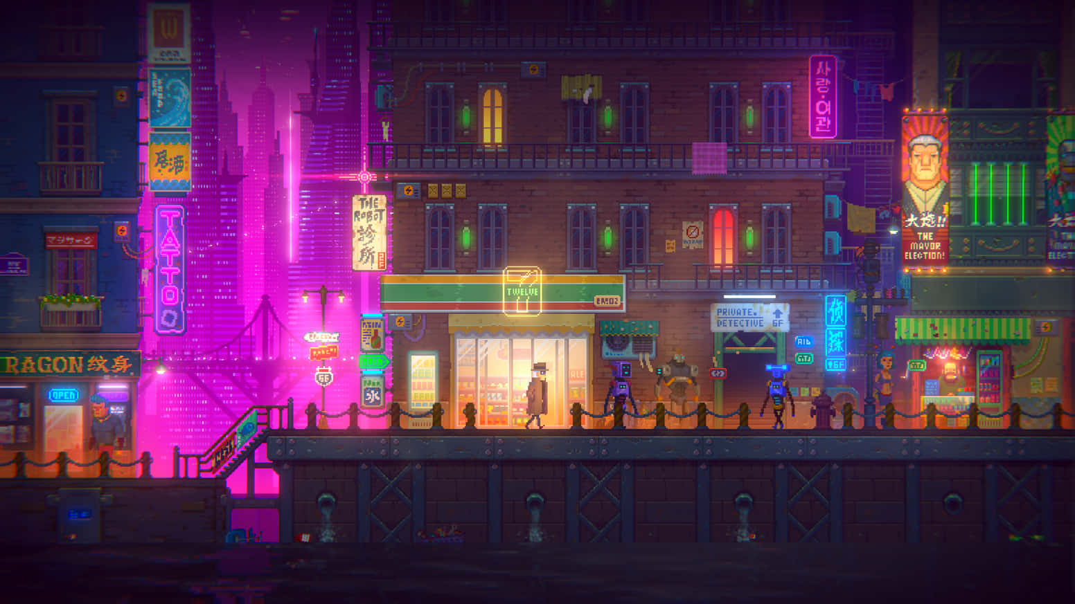 Experience the Future with Cyberpunk Pixel Art Wallpaper