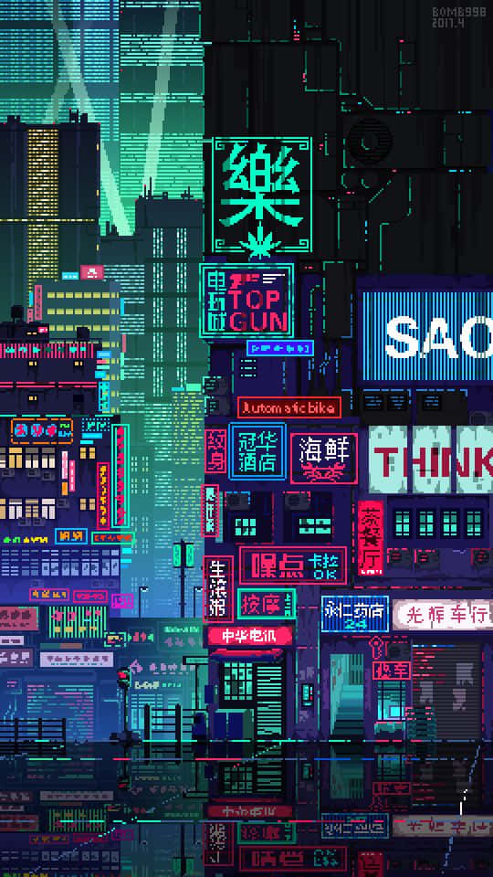 Cyberpunk City Pixel Art, HD wallpaper