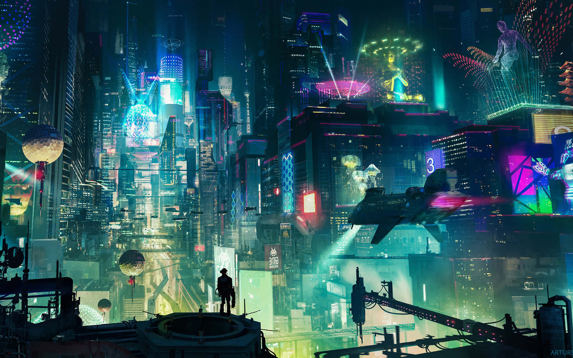 A Cyberpunk City Built With Pixel Art Wallpaper