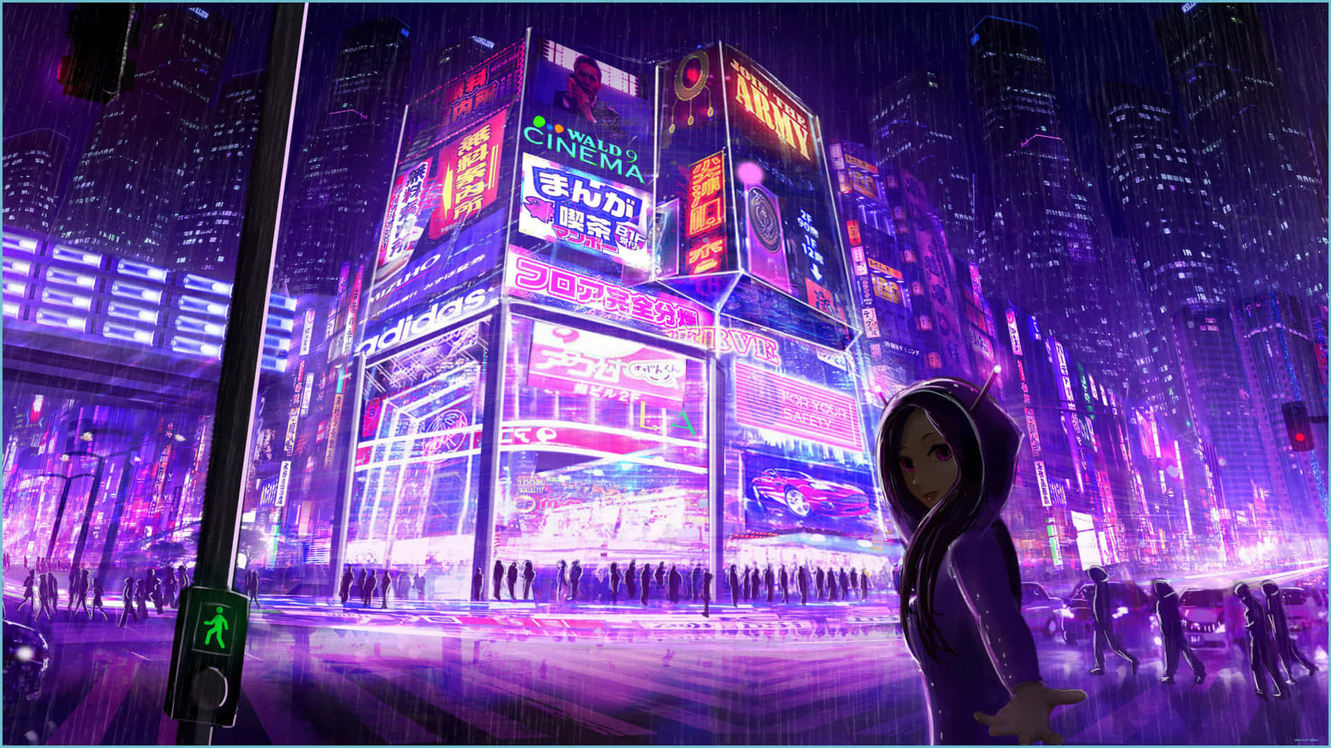Lysendefarvestrålende Cyberpunk Pixelkunst Wallpaper