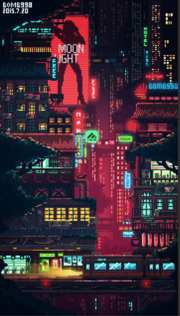 Cyberpunkciudad Metropolitana Nocturna Arte Pixel Fondo de pantalla
