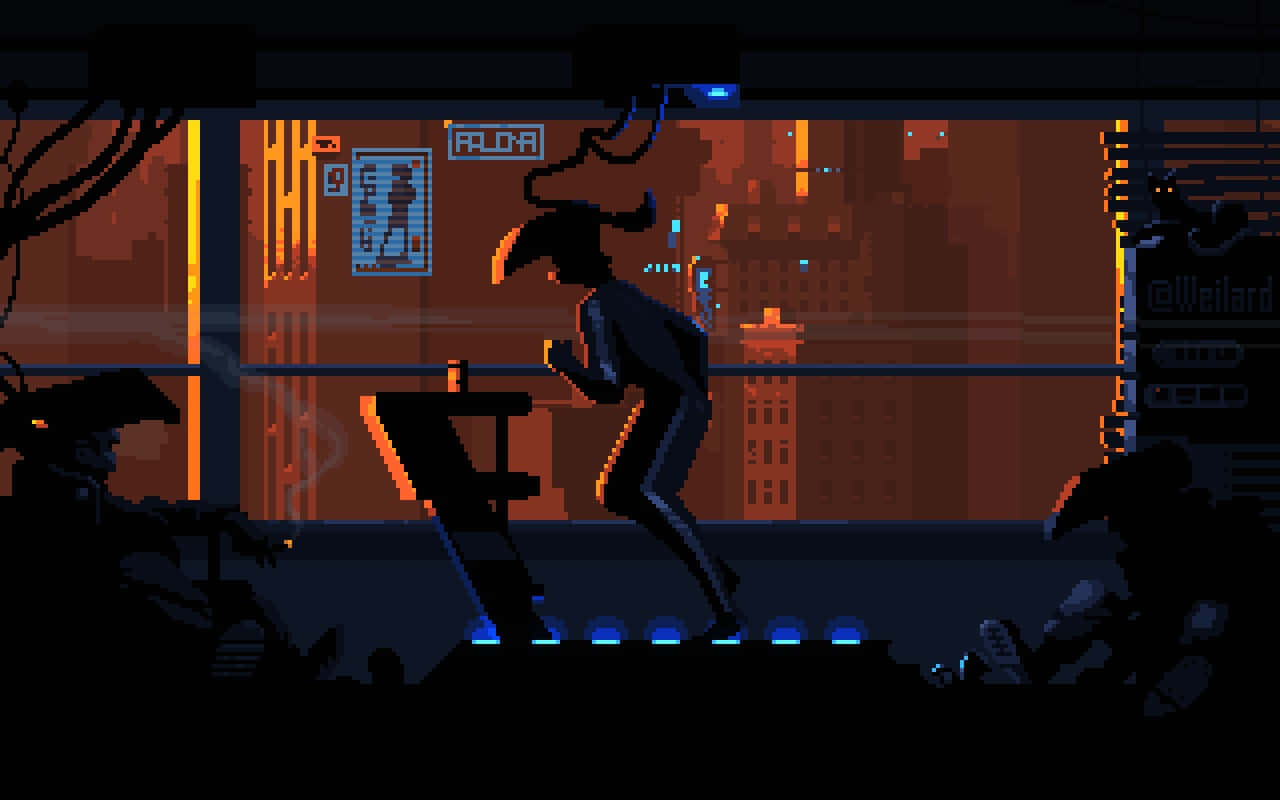 Verlierdich In Dieser Pixel Art Darstellung Einer Cyberpunk-stadt. Wallpaper