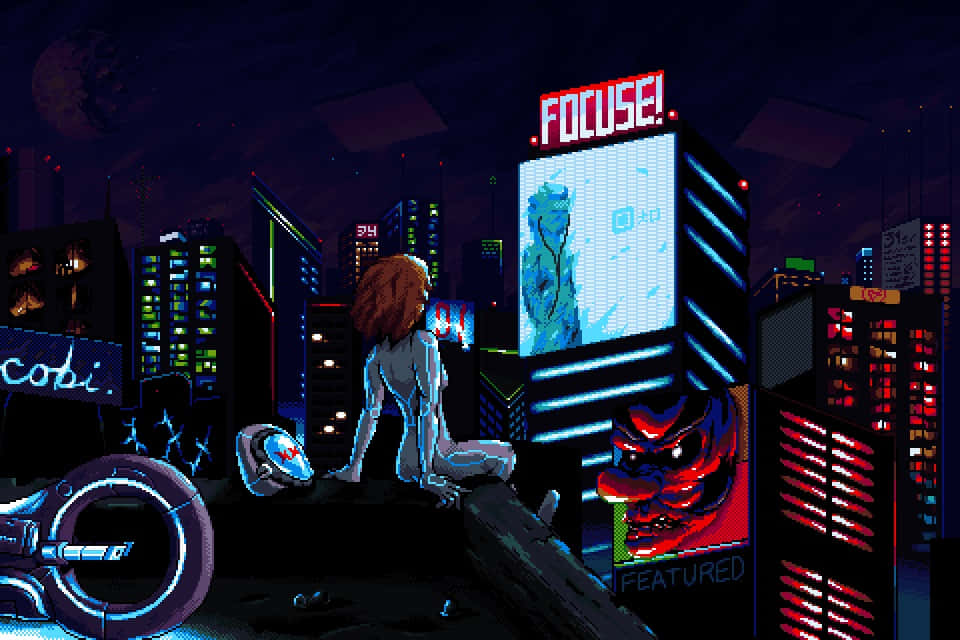 Abstract Pixel Art Representation of Cyberpunk Wallpaper