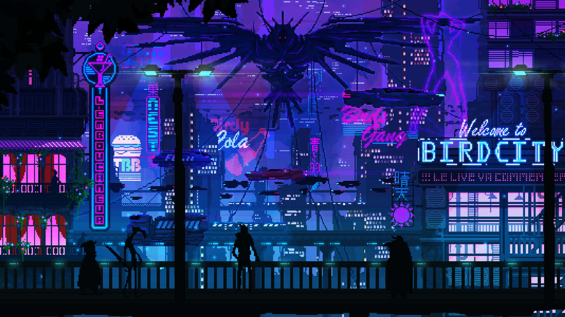 "Deep in the cyberpunk pixel world". Wallpaper