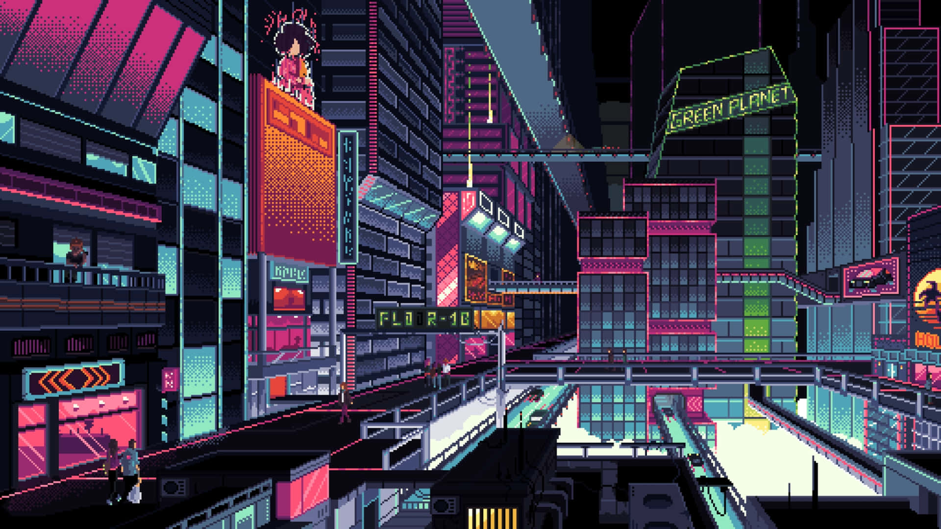 Cyberpunkpixel Art - Arte Pixel Cyberpunk Sfondo