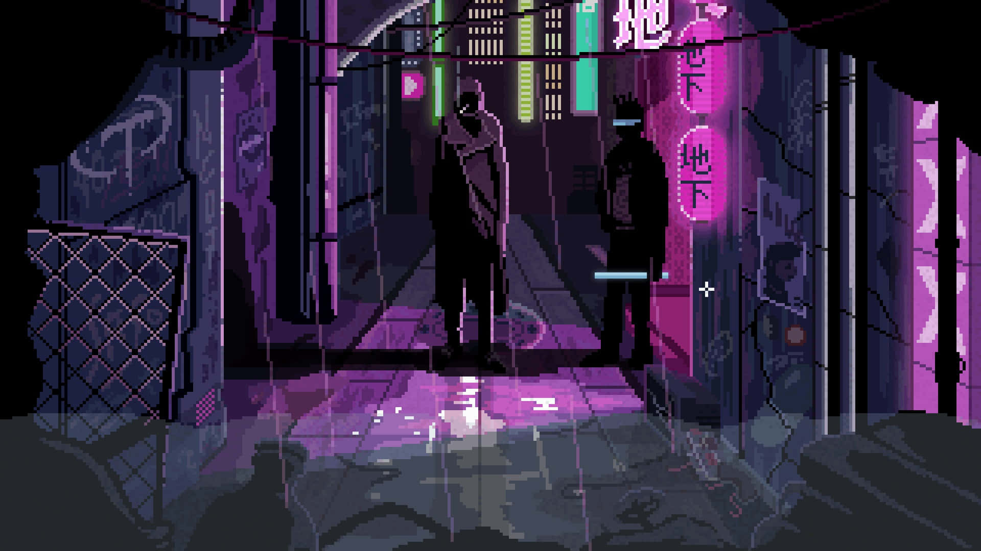 Bright Neon Cyberpunk Pixel Art Wallpaper