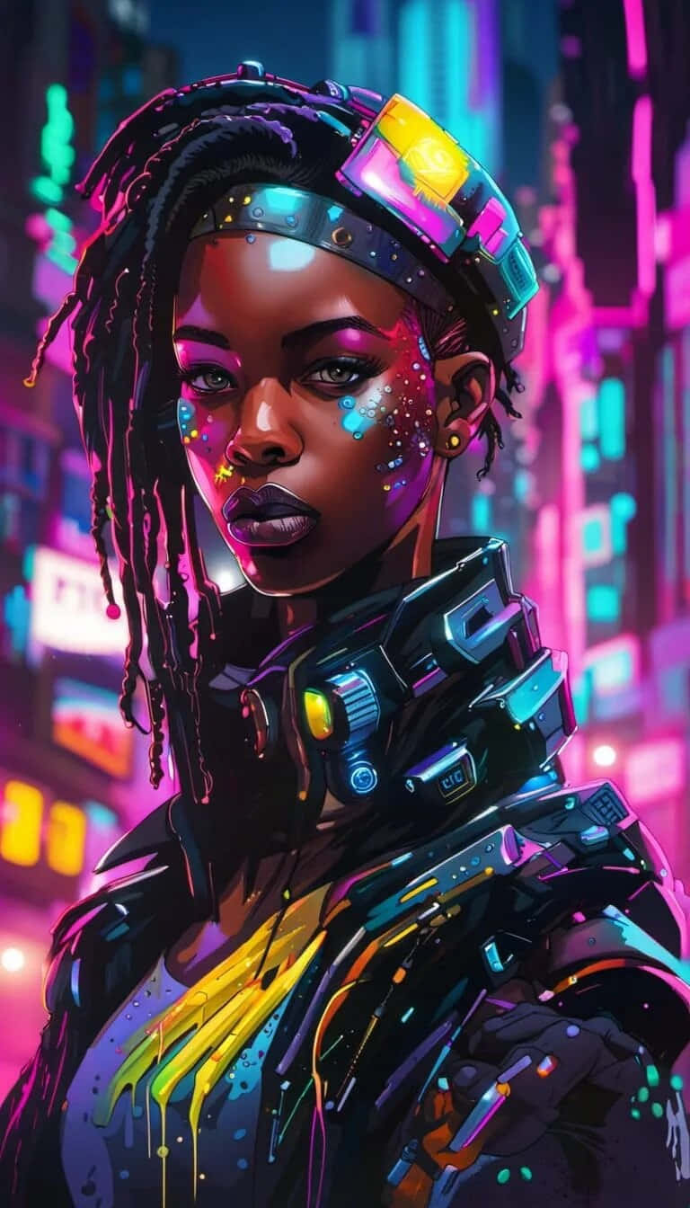 Cyberpunk Portrait African American Woman Wallpaper