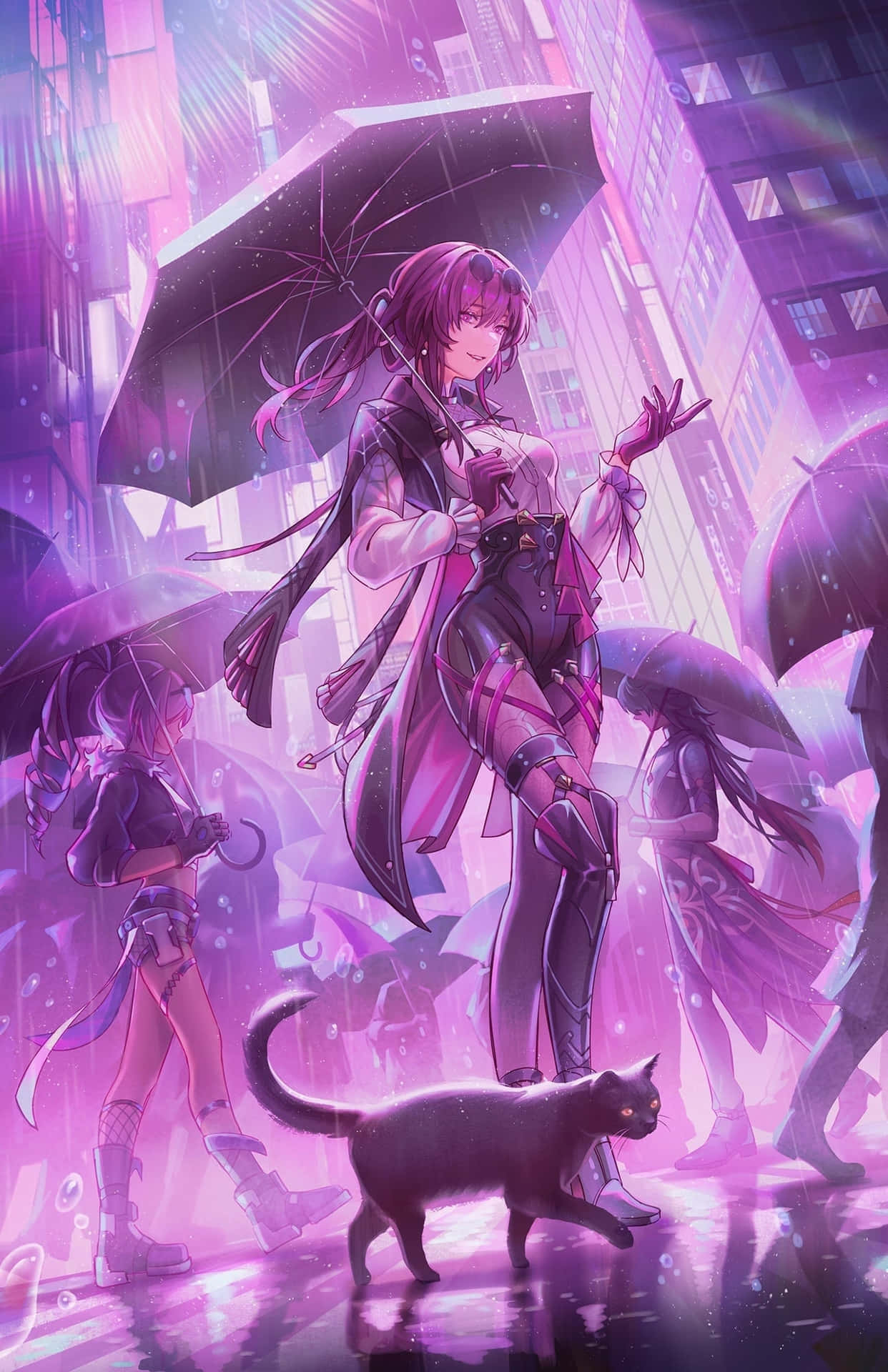 Cyberpunk Rainy Cityscapewith Charactersand Cat.jpg Wallpaper