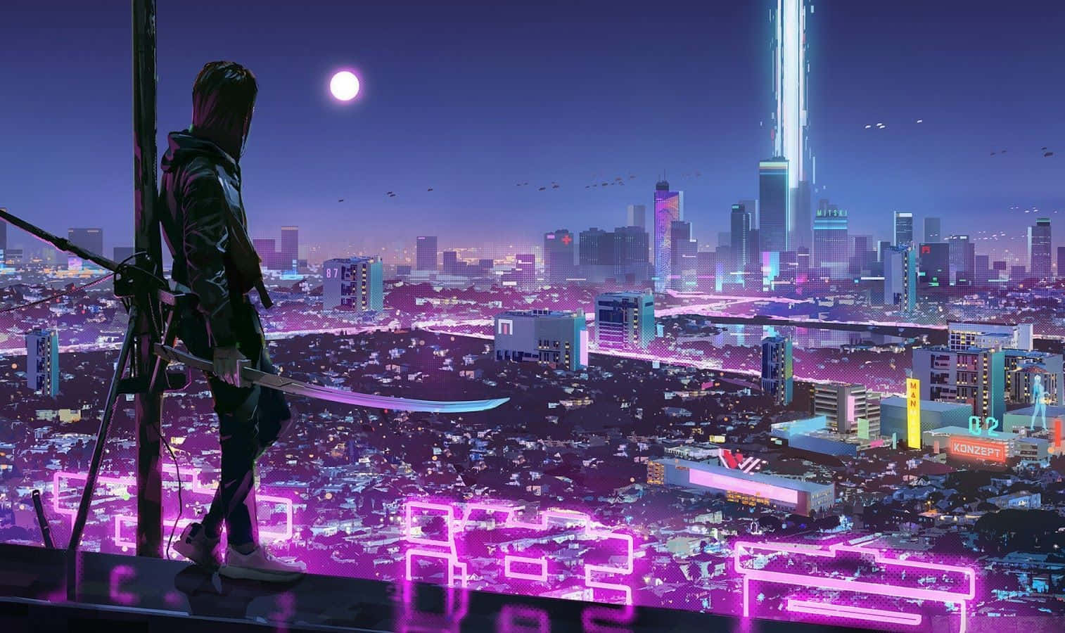 Cyberpunk_ Samurai_ Overlooking_ Cityscape Wallpaper