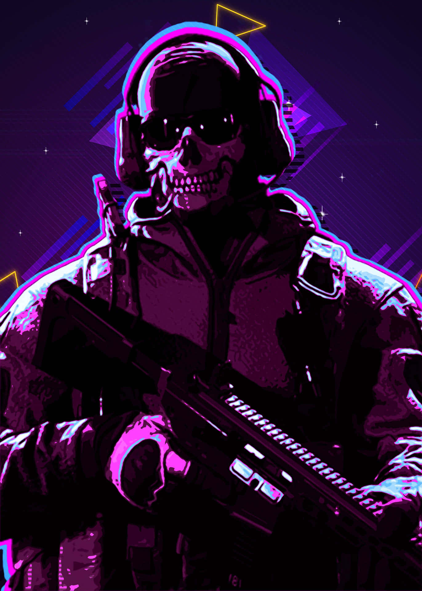 Karya Seni Tentara Tengkorak Cyberpunk Wallpaper