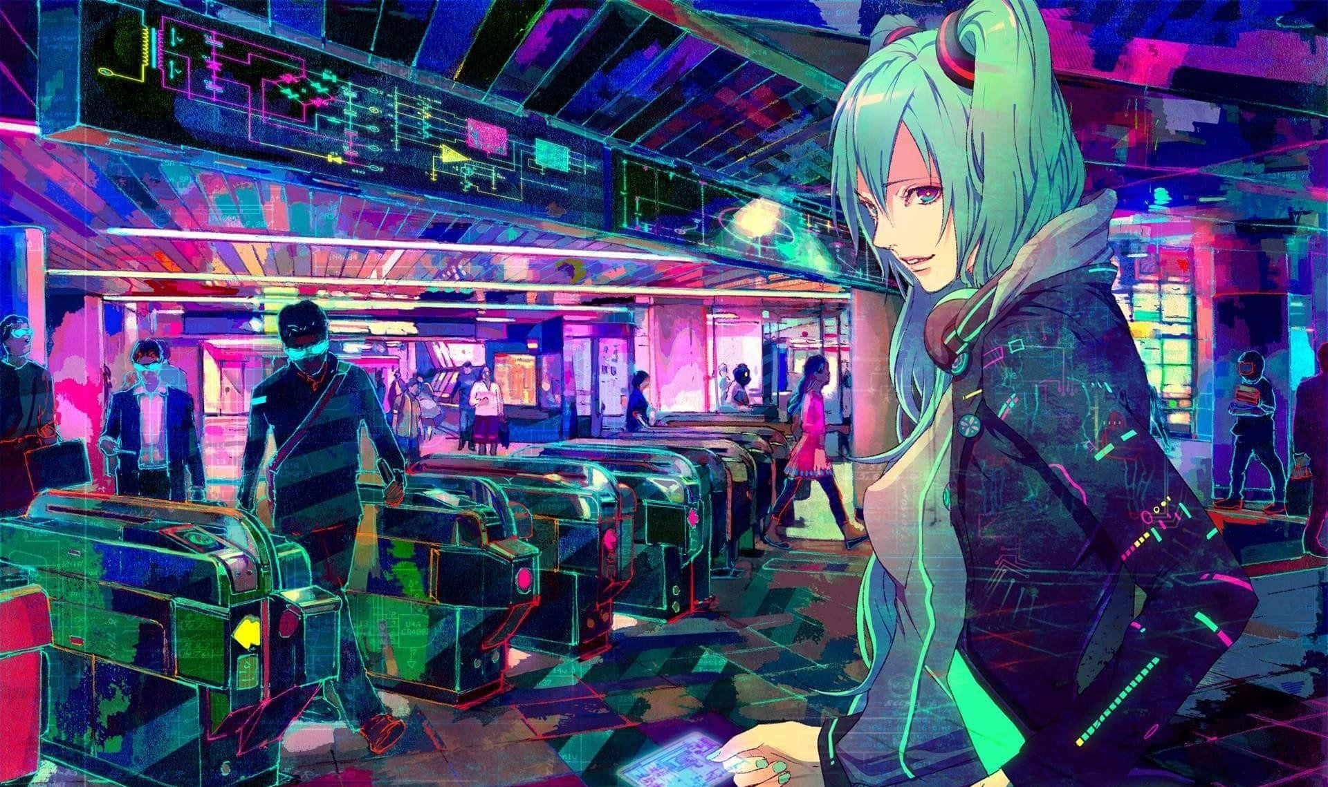 Cyberpunk Subway Encounter Wallpaper
