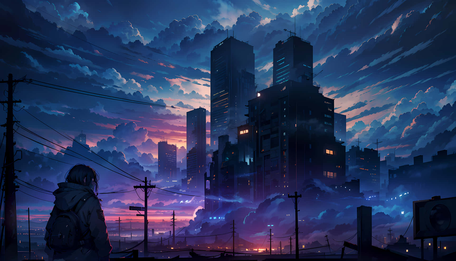 Cyberpunk Zonsondergang Stadsgezicht Achtergrond