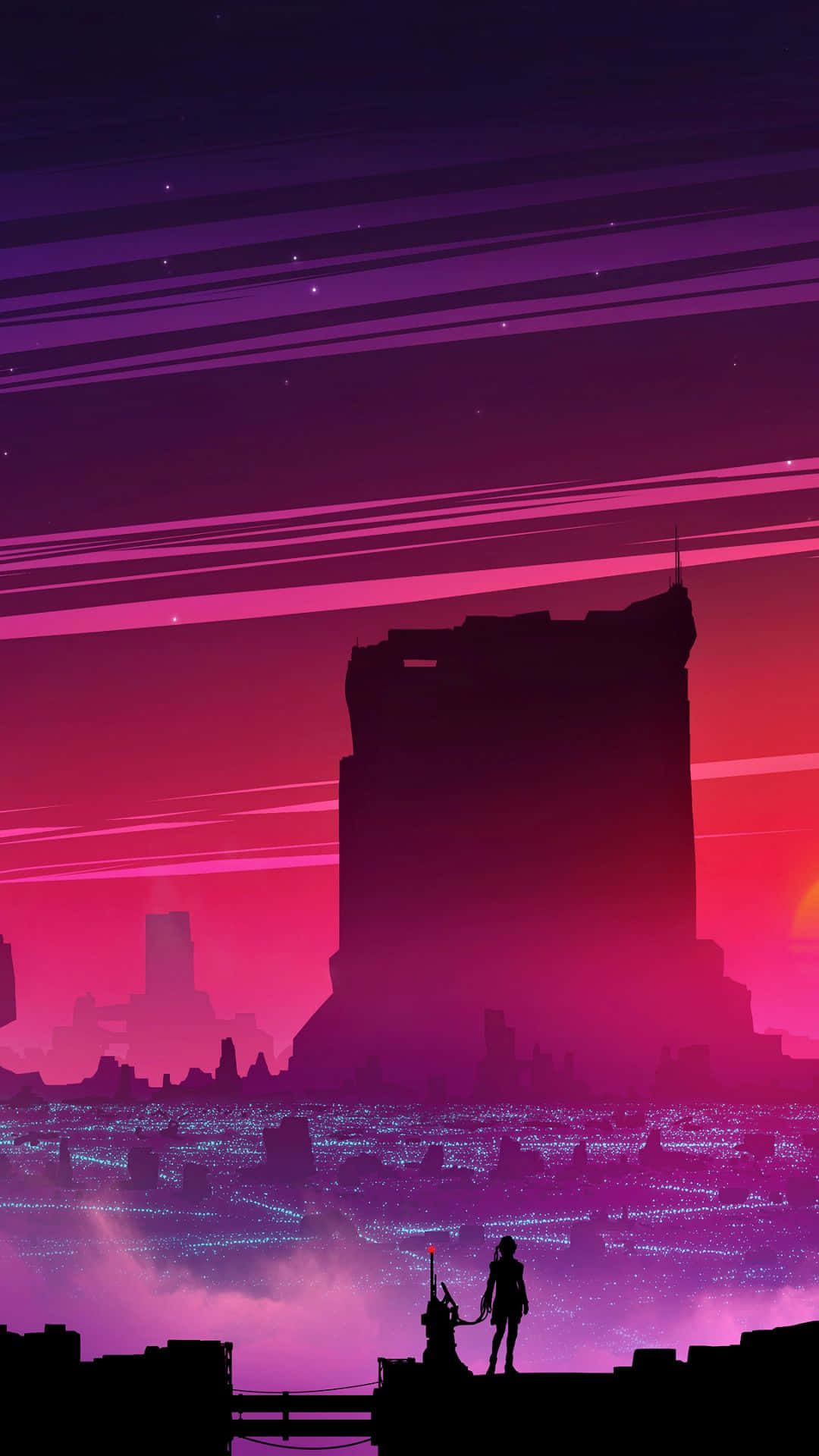 Cyberpunk_ Sunset_ Silhouettes Wallpaper