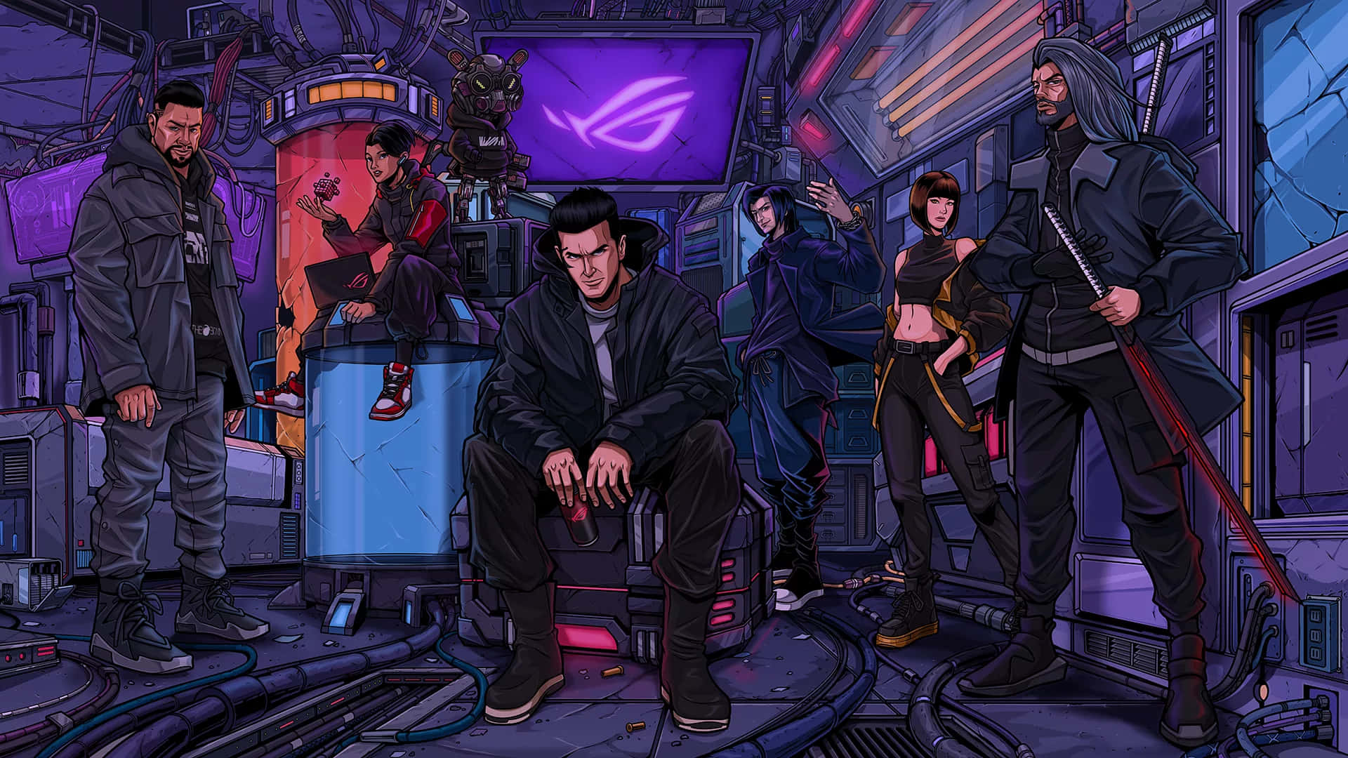 Cyberpunk Teamin Dystopian Setting Wallpaper