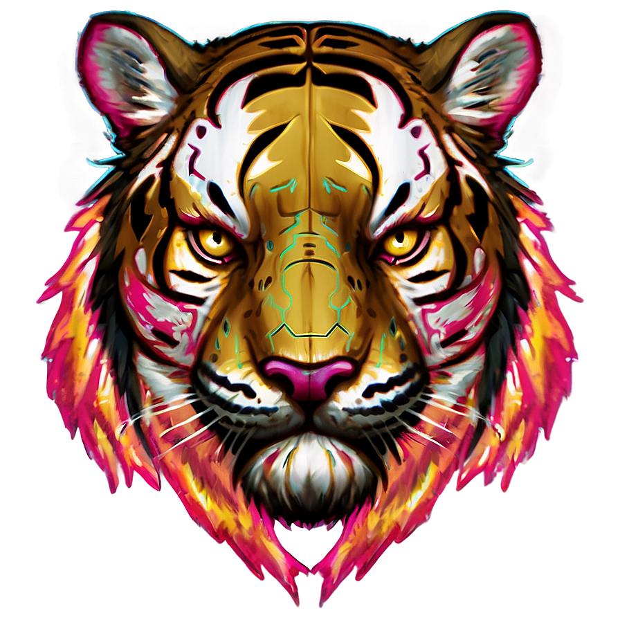 Cyberpunk Tiger Face Art Png Jaw PNG